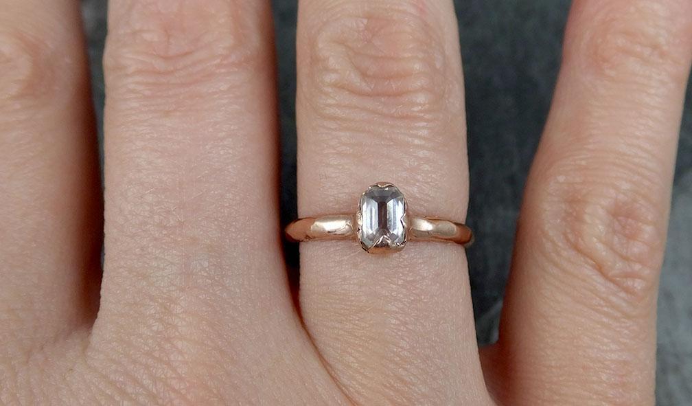 Faceted Fancy cut white Diamond Solitaire Engagement wedding 14k Rose Gold Ring byAngeline 0761 - Gemstone ring by Angeline