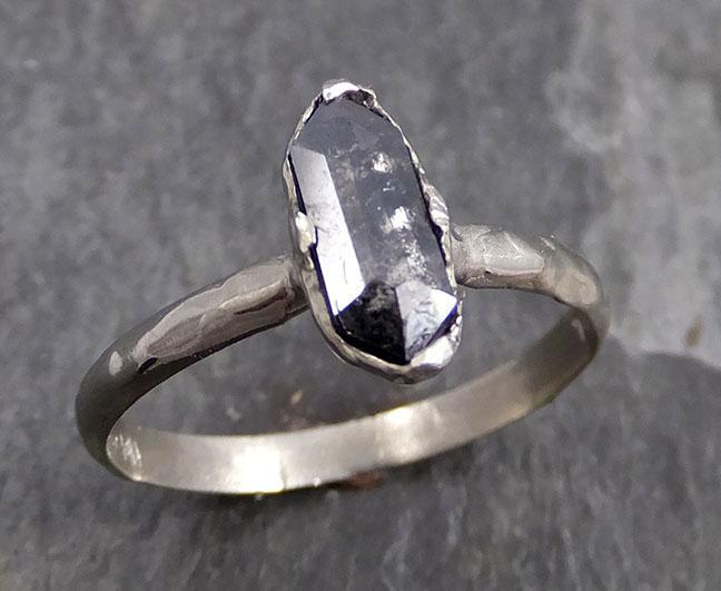 Fancy cut salt and pepper Diamond Solitaire Engagement 14k White Gold Wedding Ring byAngeline 0770 - Gemstone ring by Angeline