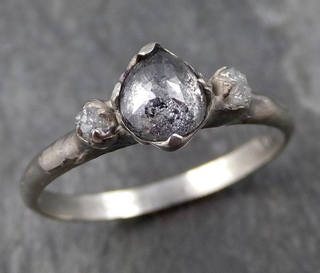 Fancy cut salt and pepper Diamond Multi stone Engagement 14k White Gold Wedding Ring Rough Diamond Ring byAngeline 0775 - Gemstone ring by Angeline
