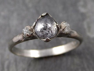 Fancy cut salt and pepper Diamond Multi stone Engagement 14k White Gold Wedding Ring Rough Diamond Ring byAngeline 0775 - Gemstone ring by Angeline