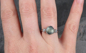 Partially Faceted Sapphire Raw Multi stone Rough Diamond 14k White  Gold Engagement Ring Wedding Ring Custom One Of a Kind Gemstone Ring Three stone 0776 - Gemstone ring by Angeline