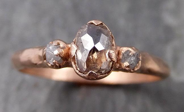 Faceted Fancy cut Champagne Diamond Engagement 14k Rose Gold Multi stone Wedding Ring Rough Diamond Ring byAngeline 0785 - Gemstone ring by Angeline