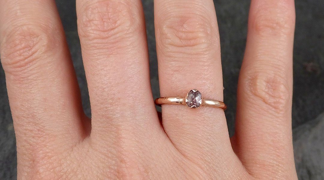 Faceted Fancy cut white Diamond Solitaire Engagement 14k Rose Gold Wedding Ring byAngeline 0792 - Gemstone ring by Angeline