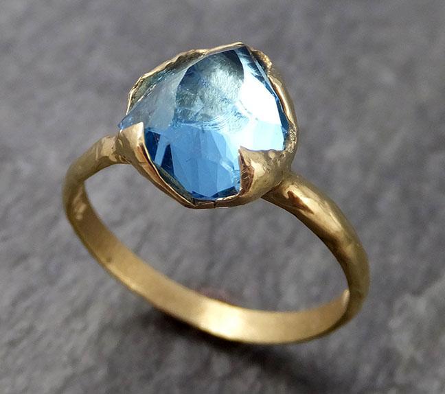 Partially faceted Blue Topaz 18k yellow Gold Engagement Solitaire Ring ...