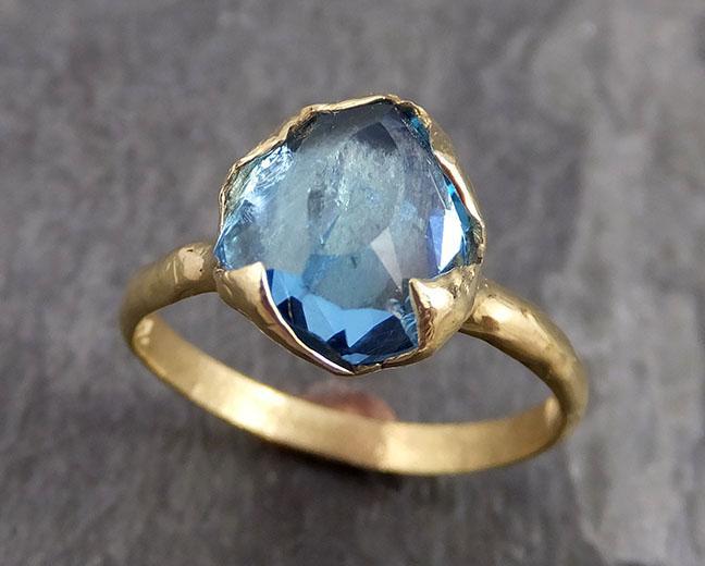 Partially faceted Blue Topaz 18k yellow Gold Engagement Solitaire Ring Wedding Ring One Of a Kind Gemstone Ring 0892 - by Angeline