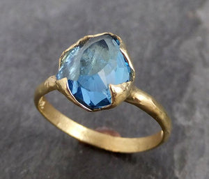 Partially faceted Blue Topaz 18k yellow Gold Engagement Solitaire Ring Wedding Ring One Of a Kind Gemstone Ring 0892 - by Angeline