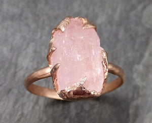 Raw Rough Morganite 14k Rose gold solitaire Pink Gemstone Cocktail Ring Statement Ring Raw gemstone Jewelry by Angeline 0896 - by Angeline
