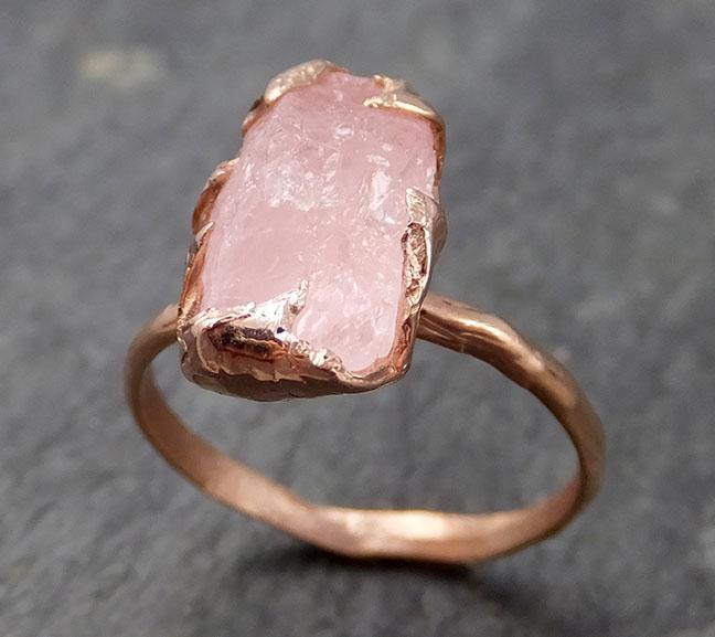 Raw Rough Morganite 14k Rose gold solitaire Pink Gemstone Cocktail Ring Statement Ring Raw gemstone Jewelry by Angeline 0896 - by Angeline