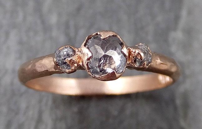 Dainty Fancy cut salt and pepper Diamond Engagement 14k Rose Gold Multi stone Wedding Ring Stacking Rough Diamond Ring byAngeline 0897 - by Angeline