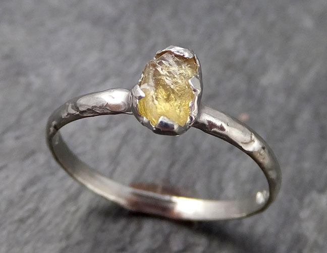 Rough yellow Sapphire Solitaire 14k white Gold Engagement Ring Wedding Ring Custom One Of a Kind Gemstone Ring 0904 - by Angeline