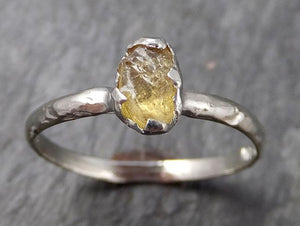 Rough yellow Sapphire Solitaire 14k white Gold Engagement Ring Wedding Ring Custom One Of a Kind Gemstone Ring 0904 - by Angeline