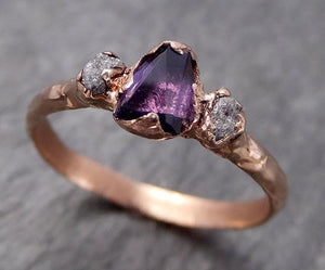 Dainty Partially Faceted Sapphire Raw Multi stone Rough Diamond 14k Gold Engagement Ring Wedding Ring Custom One Of a Kind Gemstone Ring Three stone 0905 - by Angeline