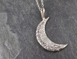 Raw Rough Dainty Diamond 14k White Gold Moon Pendant Charm Necklace black diamond Hammered Moon By Angeline 0906 - by Angeline