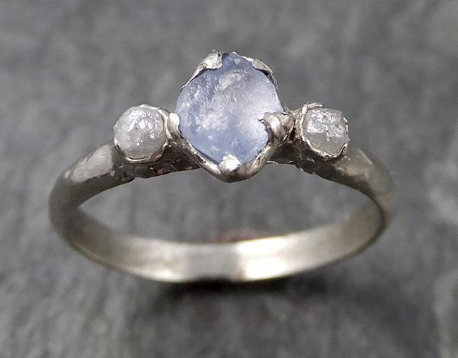 Raw Sapphire Diamond white Gold Engagement Ring light blue Multi stone Wedding Ring Custom One Of a Kind Gemstone Ring Three stone Ring byAngeline 0907 - by Angeline