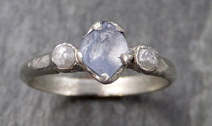 Raw Sapphire Diamond white Gold Engagement Ring light blue Multi stone Wedding Ring Custom One Of a Kind Gemstone Ring Three stone Ring byAngeline 0907 - by Angeline