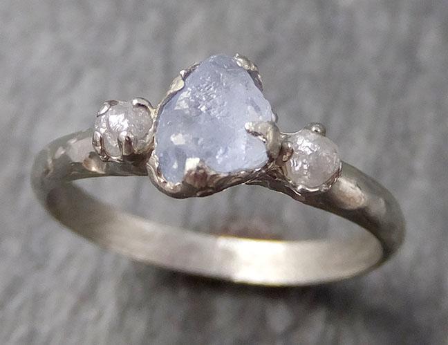 Raw Sapphire Diamond white Gold Engagement Ring light blue Multi stone Wedding Ring Custom One Of a Kind Gemstone Ring byAngeline 0909 - by Angeline