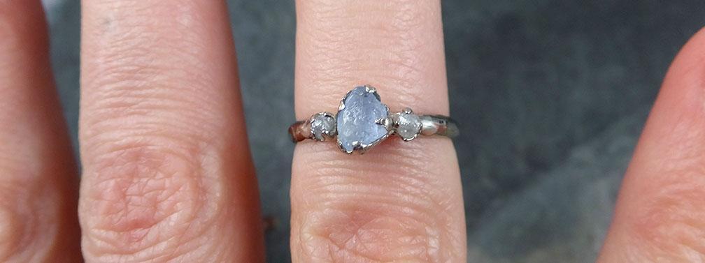 Raw Sapphire Diamond white Gold Engagement Ring light blue Multi stone Wedding Ring Custom One Of a Kind Gemstone Ring byAngeline 0909 - by Angeline
