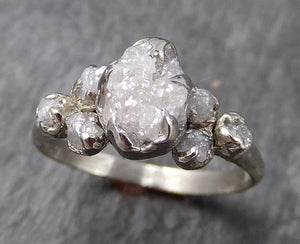 Rough Grey Diamond Engagement Ring Raw 18k White Gold Wedding Ring diamond Multi stone Rough Diamond Ring 0911 - by Angeline