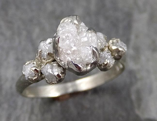 Rough Grey Diamond Engagement Ring Raw 18k White Gold Wedding Ring diamond Multi stone Rough Diamond Ring 0911 - by Angeline