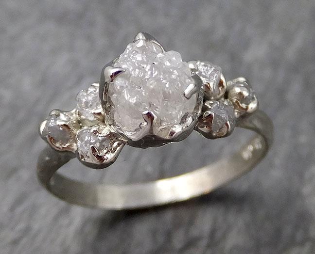 Rough Grey Diamond Engagement Ring Raw 18k White Gold Wedding Ring diamond Multi stone Rough Diamond Ring 0912 - by Angeline