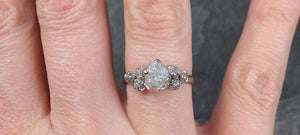 Rough Grey Diamond Engagement Ring Raw 18k White Gold Wedding Ring diamond Multi stone Rough Diamond Ring 0912 - by Angeline