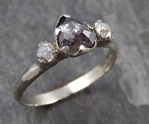 Fancy cut salt and pepper Diamond Multi stone Engagement 14k White Gold Wedding Ring Rough Diamond Ring byAngeline 0915 - by Angeline