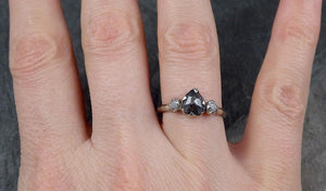 Fancy cut salt and pepper Diamond Multi stone Engagement 14k White Gold Wedding Ring Rough Diamond Ring byAngeline 0915 - by Angeline