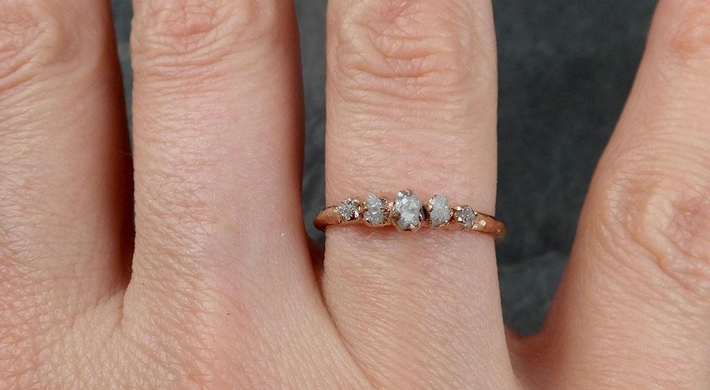Dainty Raw Diamond Rose gold Engagement Ring multi stone Rough diamond Wedding Ring byAngeline 0917 - by Angeline