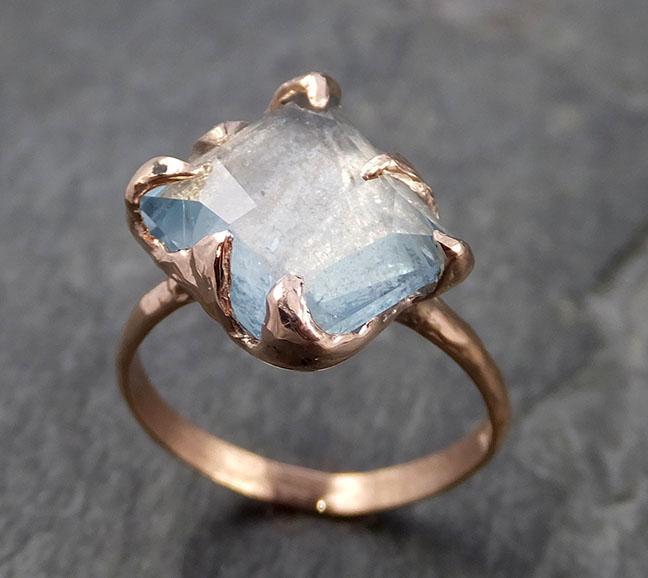 Partially faceted Aquamarine Solitaire Ring 14k rose gold Custom Gemstone Ring Bespoke byAngeline 1065 - by Angeline