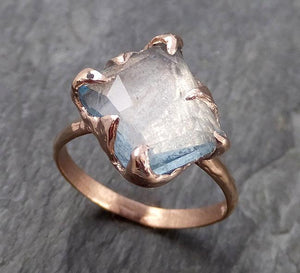 Partially faceted Aquamarine Solitaire Ring 14k rose gold Custom Gemstone Ring Bespoke byAngeline 1065 - by Angeline