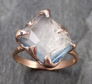 Partially faceted Aquamarine Solitaire Ring 14k rose gold Custom Gemstone Ring Bespoke byAngeline 1065 - by Angeline