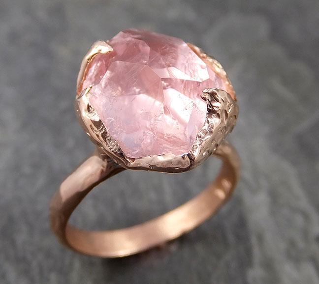 Morganite partially faceted 14k Rose gold solitaire Pink Gemstone Cocktail Ring Statement Ring gemstone Jewelry by Angeline 1066 - by Angeline