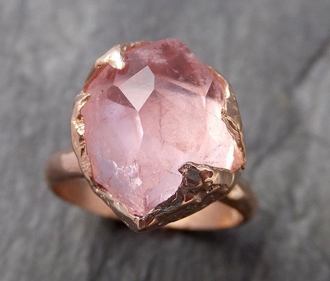 Morganite partially faceted 14k Rose gold solitaire Pink Gemstone Cocktail Ring Statement Ring gemstone Jewelry by Angeline 1066 - by Angeline