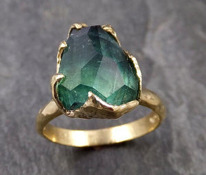 Partially faceted Solitaire Green Tourmaline 18k Gold Engagement Ring One Of a Kind Gemstone Ring byAngeline 1067 - by Angeline