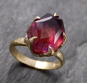 Partially faceted Solitaire red Tourmaline 18k Gold Engagement Ring One Of a Kind Gemstone Ring byAngeline 1068 - by Angeline