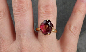 Partially faceted Solitaire red Tourmaline 18k Gold Engagement Ring One Of a Kind Gemstone Ring byAngeline 1068 - by Angeline