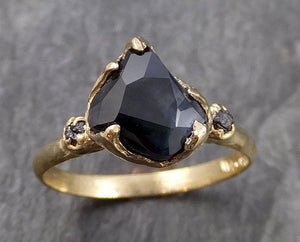 Partially faceted Sapphire natural sapphire gemstone Raw Rough Diamond 18k Yellow Gold Engagement ring multi stone 1069 - by Angeline