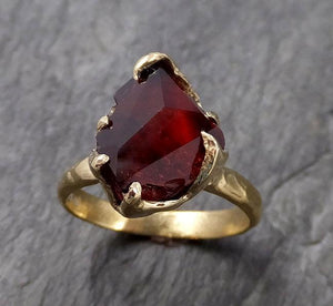 Partially faceted Natural red Garnet Gemstone solitaire ring Recycled 18k Gold One of a kind Gemstone ring 1072 - by Angeline