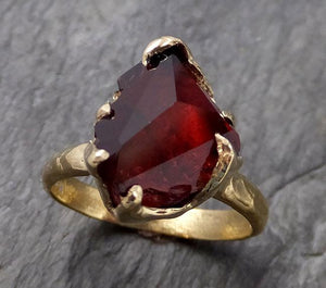 Partially faceted Natural red Garnet Gemstone solitaire ring Recycled 18k Gold One of a kind Gemstone ring 1072 - by Angeline