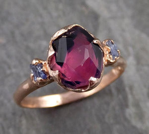 Partially Faceted Sapphire Multi stone raw Montanna side sapphires 14k Rose Gold Engagement Ring Wedding Ring Custom One Of a Kind Violet Gemstone Ring 1076 - by Angeline