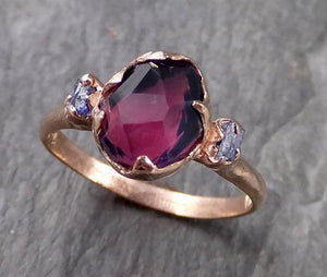 Partially Faceted Sapphire Multi stone raw Montanna side sapphires 14k Rose Gold Engagement Ring Wedding Ring Custom One Of a Kind Violet Gemstone Ring 1076 - by Angeline