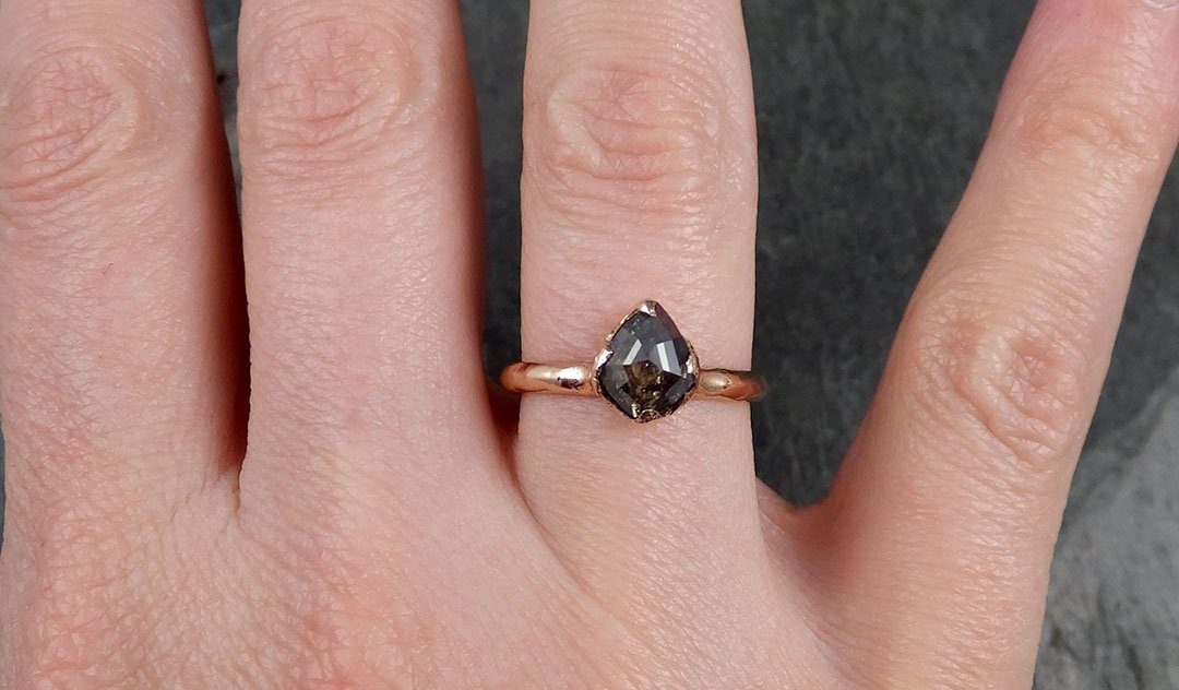 Fancy cut salt and pepper Diamond Engagement 14k Rose Gold Solitaire Wedding Ring byAngeline 1079 - by Angeline