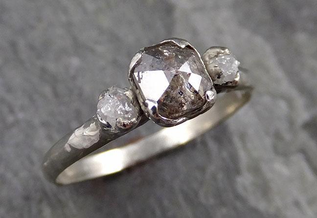 Fancy cut salt and pepper Diamond Multi stone Engagement 14k White Gold Wedding Ring Rough Diamond Ring byAngeline 1080 - by Angeline