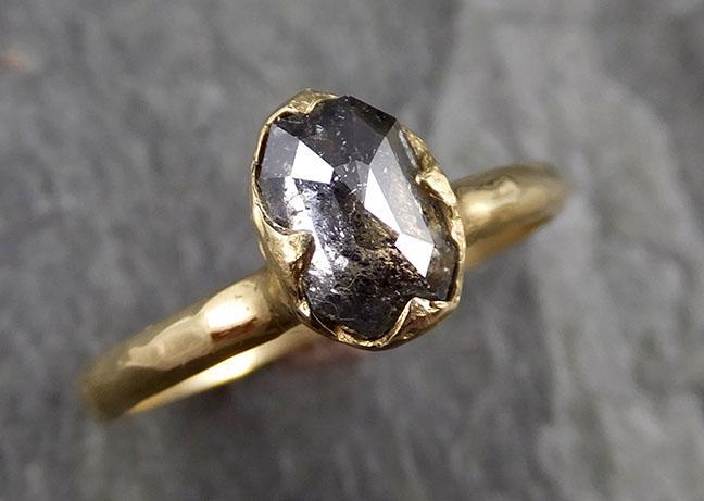 Fancy cut salt and pepper Diamond Solitaire Engagement 14k yellow Gold Wedding Ring Diamond Ring byAngeline 1081 - by Angeline