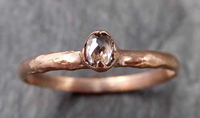 Faceted Fancy cut Dainty Champagne Diamond Solitaire Engagement 14k Rose Gold Wedding Ring byAngeline 1084 - by Angeline