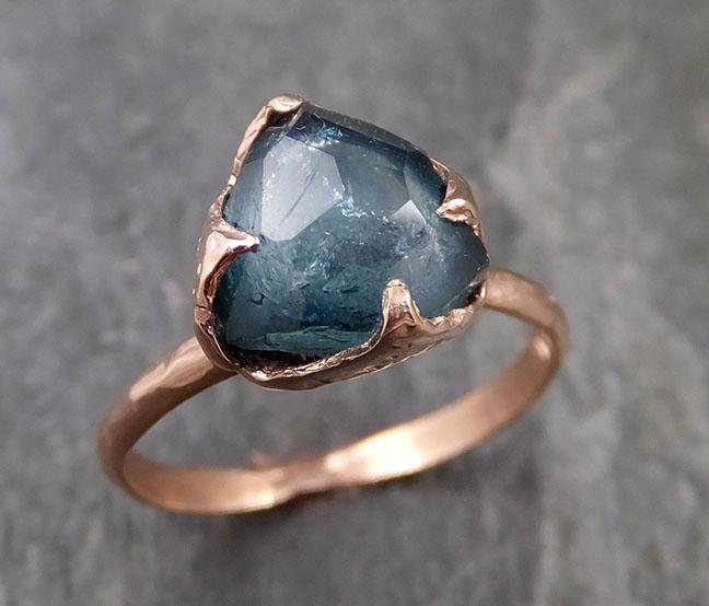 Partially faceted blue Tourmaline Solitaire 14k Rose Gold Engagement Ring One Of a Kind Gemstone Ring byAngeline 1086 - by Angeline