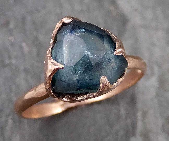 Partially faceted blue Tourmaline Solitaire 14k Rose Gold Engagement Ring One Of a Kind Gemstone Ring byAngeline 1086 - by Angeline