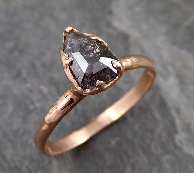 Fancy cut Salt and pepper Solitaire Diamond Engagement 14k Rose Gold Wedding Ring byAngeline 1087 - by Angeline