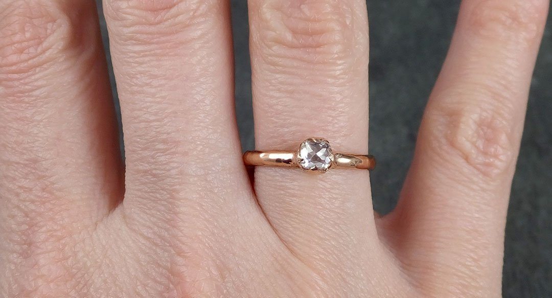 Faceted Fancy cut white Diamond Solitaire Engagement 14k Rose Gold Wedding Ring byAngeline 1088 - by Angeline