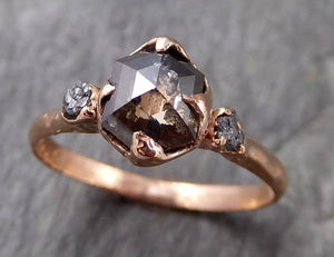 Fancy cut salt and pepper Diamond Engagement 14k Rose Gold Multi stone Wedding Ring Stacking Rough Diamond Ring byAngeline 1092 - by Angeline